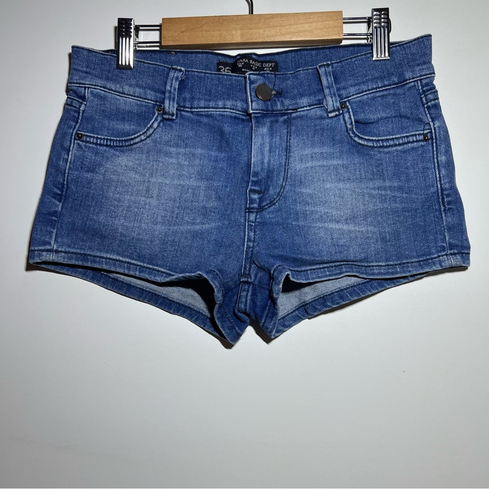 Zara basic Medium Blue Denim Shortie Shorts